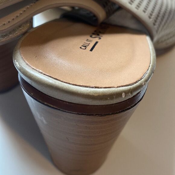 CALL It Spring Lace Open Toe High Heel Tan Sandals - Picture 13 of 13